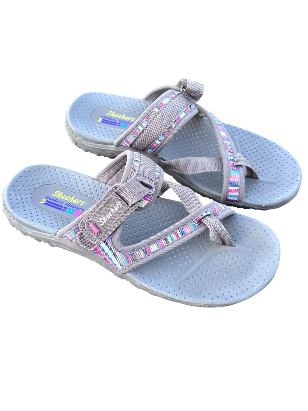 Skechers Women's Reggae - Baja Sunrise, Light Gray Sandals 8